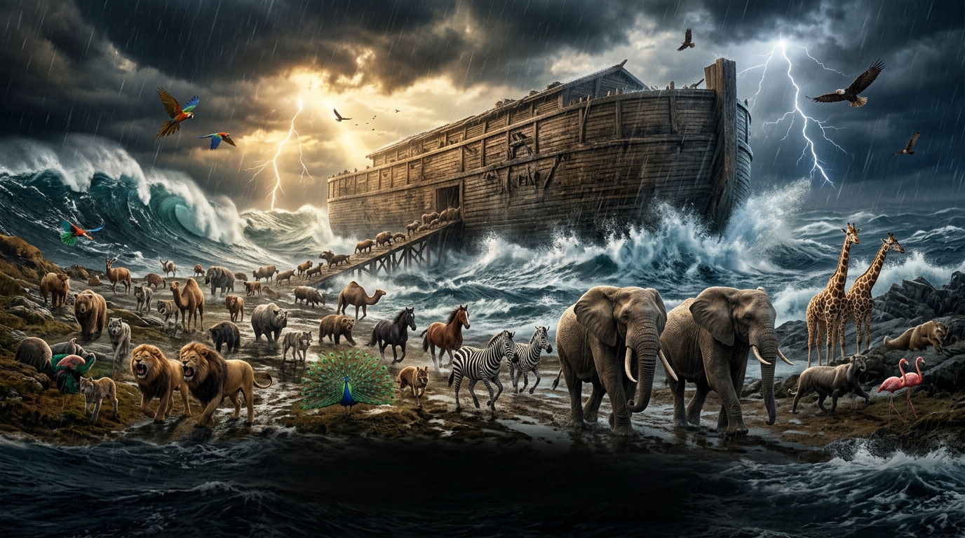 رسمة كرتونيا ستوديو - Wooden Ark Rising Above Flood 202607300119
